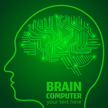 Human Brain Logo,Neurology Anatomical Conception.Silicon chips w synapses in shape of Cerebrum...