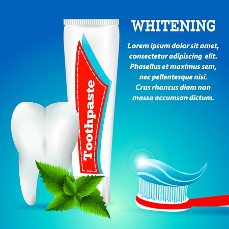 Tooth Whitening Toothpaste,Spearmint Flavor.Blue Toothpaste cleaning,Medical Conception for Tooth Clinic.Clean Tooth White Enamel,Toothpaste on toothbrush,Toothpaste Tube on Blue Radiant Backgroundのイラスト素材