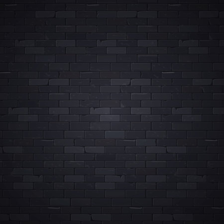 Black brick wall pattern background surface, vector illustration. Stone block structure brickwall, urban design wallpaperのイラスト素材