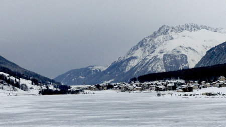 Alpine landscape, winter snow. Beautiful winter landscape in South Tyrol in Northern Italy.の写真素材