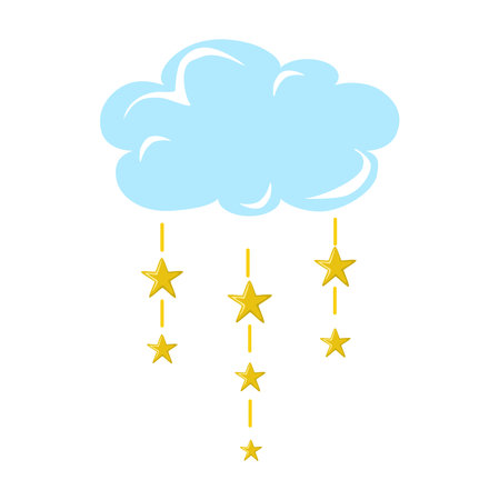 Vector illustration of blue cloud with yellow stars pendants, dream catcher, night magic cloudのイラスト素材