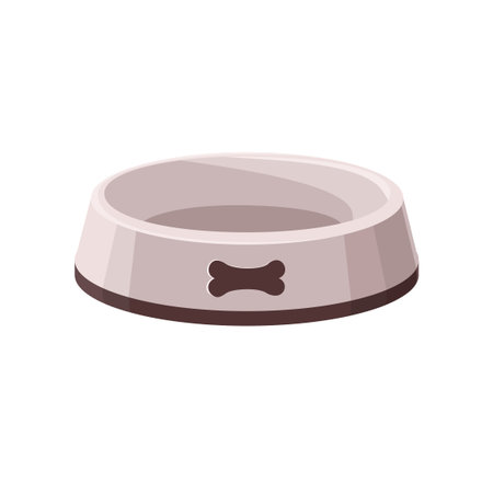 Isolated illustration with dog bowl with bone icon on white background, dog plate. Care and care for the pet.のイラスト素材