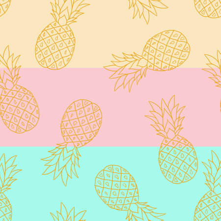 Seamless Pattern With Pineapple Outline On A Striped Backgroundのイラスト素材