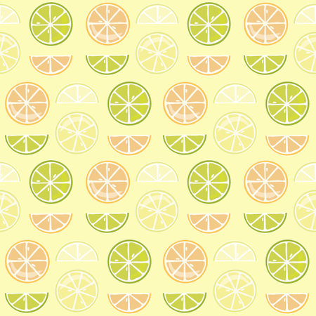 Seamless citrus pattern on a yellow background. Juicy summerのイラスト素材