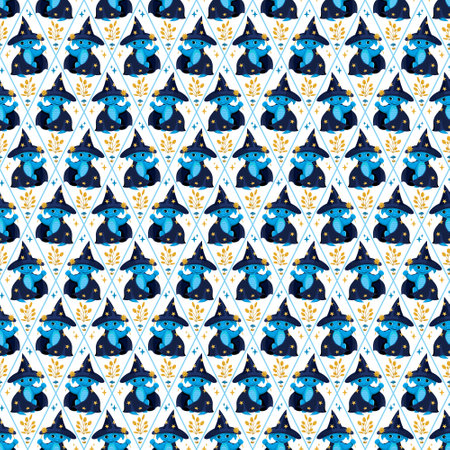 A magical seamless pattern with a dragon sorcerer holding a magic wand.のイラスト素材