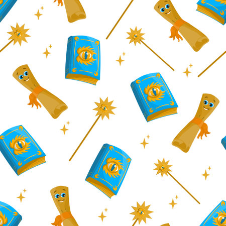 A magical seamless pattern depicting magical objects an ancient bookのイラスト素材