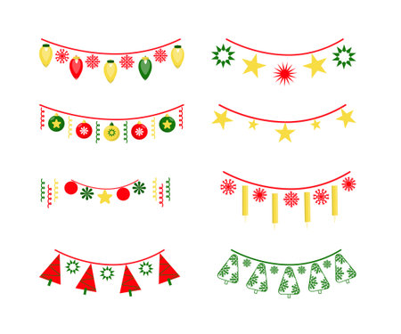 a collection of garlands - balls, lamps, candles, Christmas treesのイラスト素材