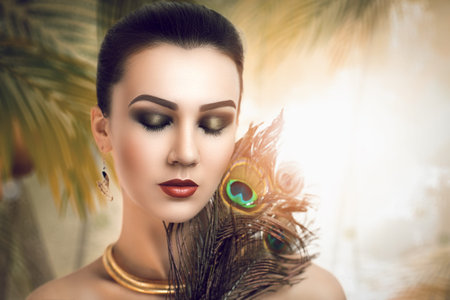 Beautiful young girl. Attractive, mysterious, interesting lady. Beauty east. Perfect holiday,...