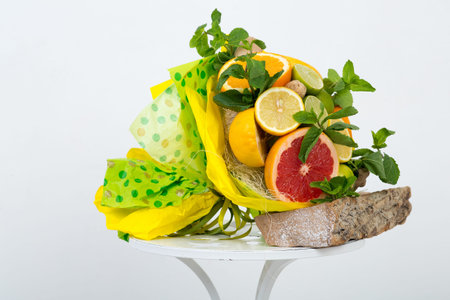 Bouquet made of fruits. original unusual edible present.の写真素材
