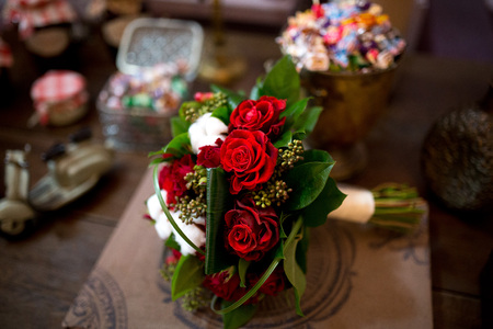 Big Bouquet. Goods for wedding or presents for lovely woman. This photo is perfect for magazines, shops dealing with ceremonies bride groom marriage flowers. Can be used for poster or website bannerの写真素材