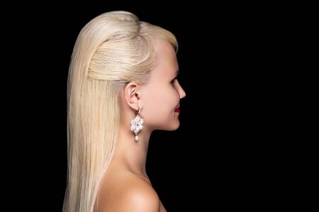 woman long blond hairの写真素材