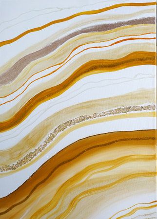 Artistic painting golden stone cut, slice lines. Picture contains interesting idea, evokes emotions, aesthetic pleasure. Canvas stretched, cardboard, oil natural paints. Concept art of artist, textureの写真素材