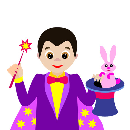 Vector illustration. Cartoon illusionist  isolated on white backgroundのイラスト素材