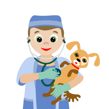 Vector illustration. Profession. Cartoon vet with a sick dog   isolated on white backgroundのイラスト素材