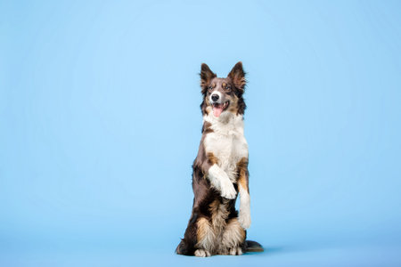Border Collie dog in the photo studio on the blue backgroundの写真素材