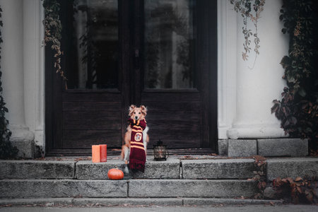 Dog with pumpkins. Shetland Sheepdog. Thanksgiving day. Fall season. Halloween holidays. Sheltie dog breedの写真素材