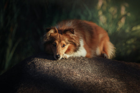 Sheltie Dog on a Walk: Serene Canine in Natureの写真素材