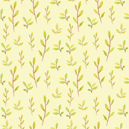 Watercolor seamless pattern made with yellow twigs. Autumn floral pattern in ocher and yellow color.の写真素材