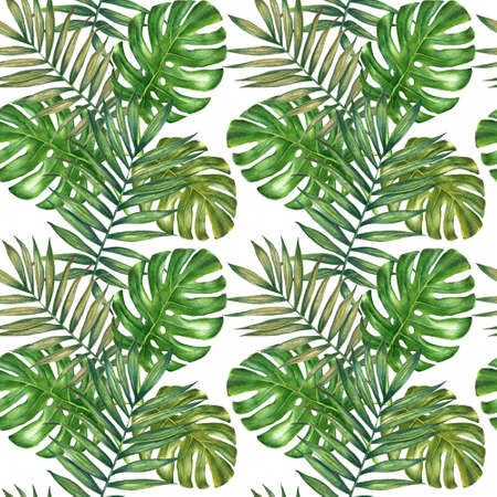 Watercolor tropical leaves seamless pattern.の写真素材