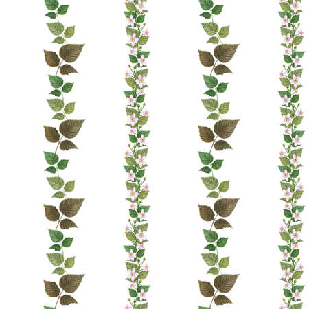 Floral garland seamless pattern. Hand drawn watercolor leaves and flowers pattern.の写真素材