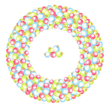 Christmas wreath made of colorful Christmas balls. Watercolor hand drawn illustration. Christmas Ornament Wreath.の写真素材