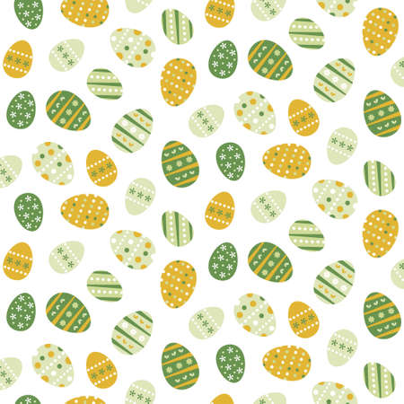 Seamless pattern with colorful Easter eggs in flat style on white background. Colorful holiday background.のイラスト素材