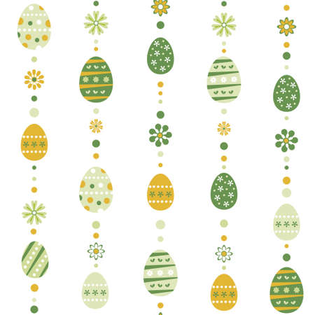 Green and yellow easter eggs pattern in flat style on white background.のイラスト素材