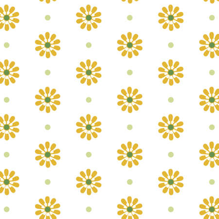 Cute simple floral and dots seamless pattern in orange, green, gray colors. Simple geometric floral background for textile, print, fabric, wrapping paper.のイラスト素材