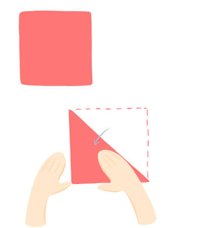 Step-by-step instruction for children for making a festive origami flower tulip of paper. Creative holiday craft gift for mother, grandmother and sister. Step 1の写真素材