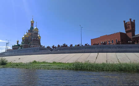 Beautiful view of the embankment in Russia in the city of Yoshkar-Ola. Traveling and exploring around the world. Traveling around the countries and cities of the world and exploring the world aroundのeditorial素材