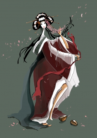 Dance of the Young Geisha  illustrationの写真素材