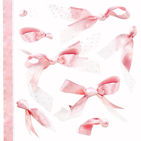Silk Pink Bows Decorated with Paillettes isolated on a white backgroundの写真素材