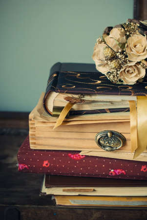 Vintage Albums with Memories, toned image, verticalの写真素材