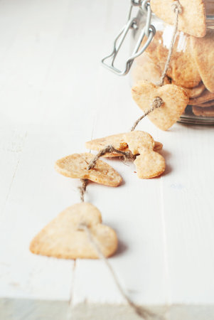 Cookie Broken from Jar on wooden table, selective focus