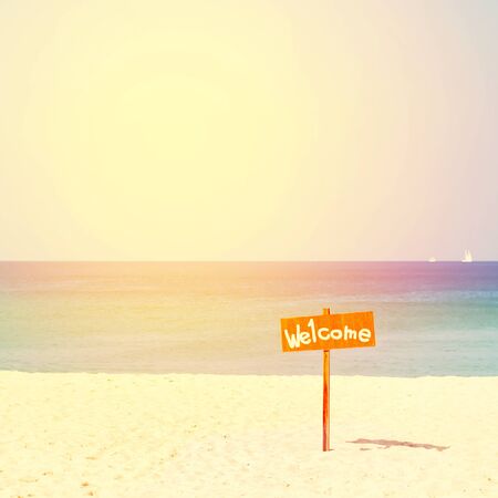 The index Welcome to water, sand and the sea. Sunny day. Nature backgroundの写真素材