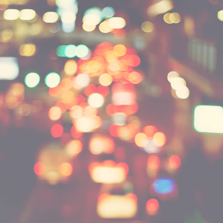 Defocused Headlight on a Highway. Abstract texture background for your designの写真素材