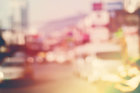 Abstract Urban Blurred Street City Background Red Yellow Shine Tonedの写真素材