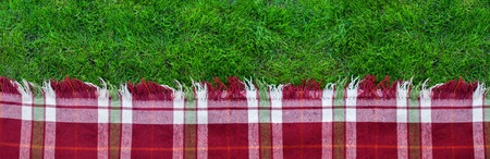 Checkered Plaid Picnic Green Grass Summer Time Background Backdropの写真素材