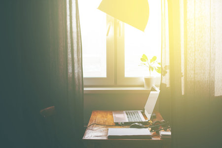 Laptop Computer Blank Screen on Working Tableの写真素材