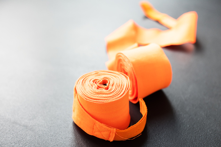 Roll Bandage for Thai Boxing on Grey Background Sport Equipmentの写真素材