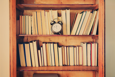 Close Up Shelf Wooden Case Ancient Books Old Home Libraryの写真素材