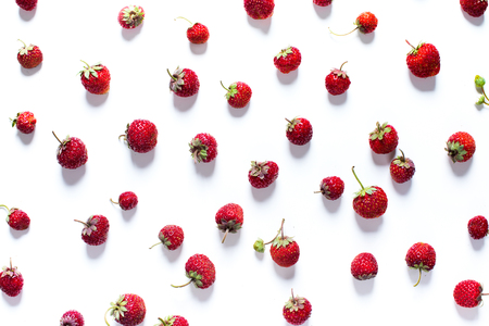Scattered Strawberry Isolated on White Healthy Summer Concept Nature Backgroundの写真素材