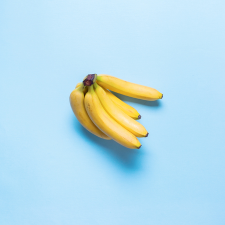 Fresh Juice Fruit Banana Color Blue Background Top View Flat Layの写真素材