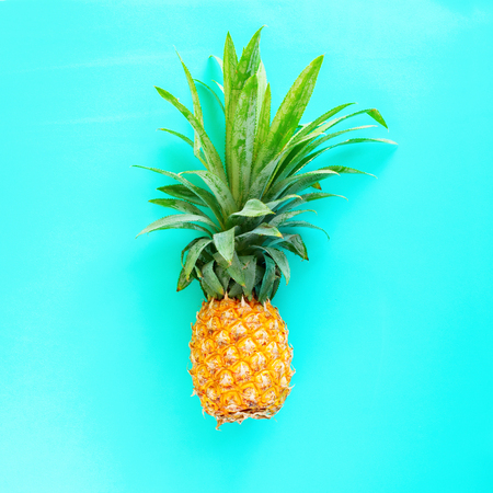Pine Apple Tropical Fruit Turquoise Backgroundの写真素材