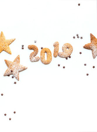 2019 figures of Christmas new year cookies Isolated whiteの写真素材