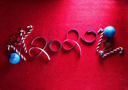 Happy 2020 new year colour banner from paper ribbon for seasonal holidays, greeting cards,...