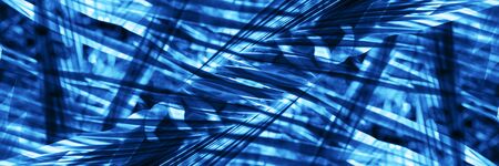 Abstract natural pattern tropical plant palm trees toned blue trend color of the year 2020. Geometrical symmetry decor art background. high resolution pattern. Banner boho style. Double exposureの写真素材