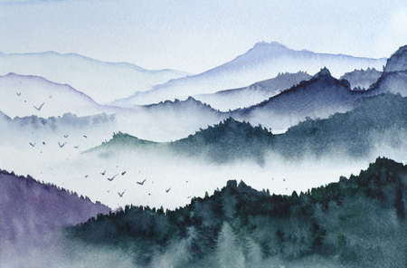 Mountains black and white watercolorのイラスト素材