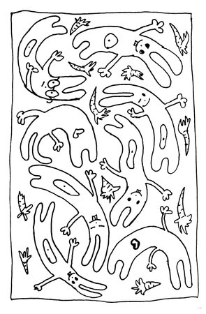 Hares drawing with a black pen in a frame sketchのイラスト素材