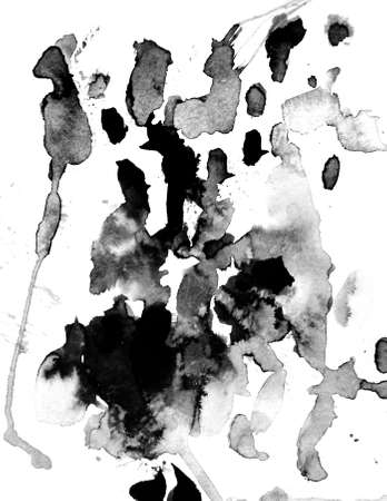 Blots of black ink on a white background abstractionの写真素材